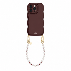 Glossy Wavy Cord Case Burgundy - Pearl Cord (short) - iPhone 14 Pro Max