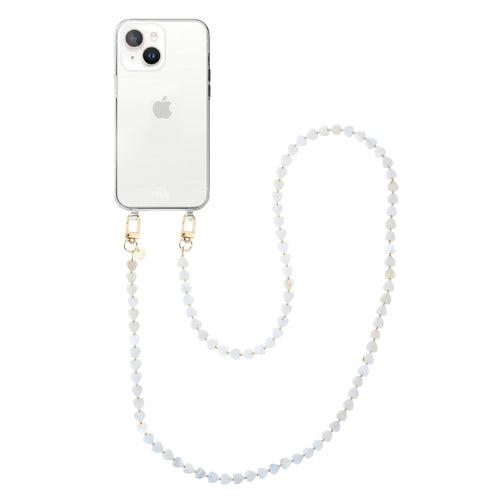 xoxo Wildhearts iPhone 13 mini - Shell Hearts (Beige) Transparant Cord Case - Long cord