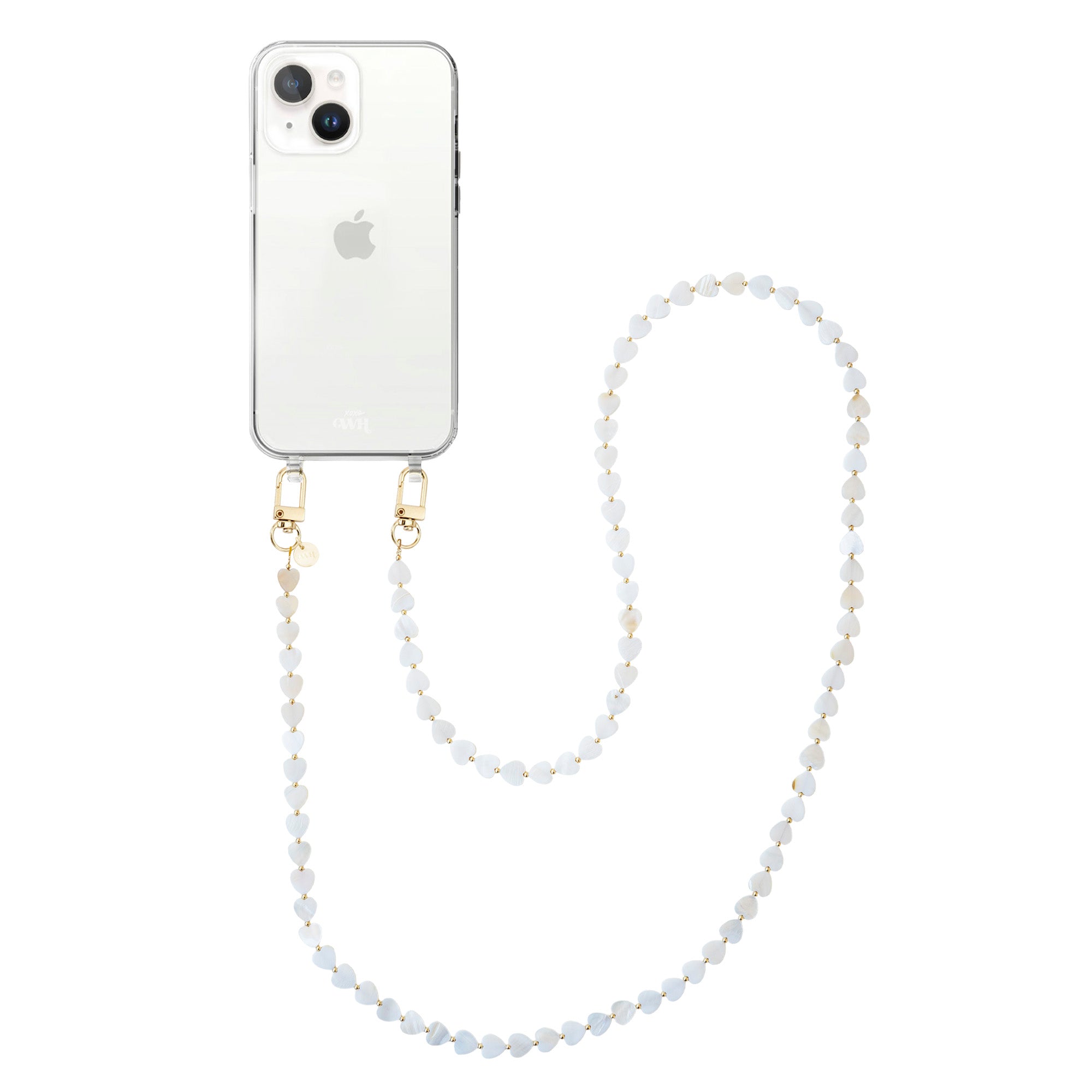 xoxo Wildhearts iPhone 13 mini - Shell Hearts (Beige) Transparant Cord Case - Long cord