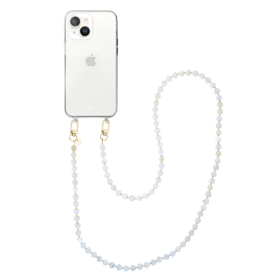 iPhone 13 mini - Shell Hearts (Beige) Transparant Cord Case - Long cord