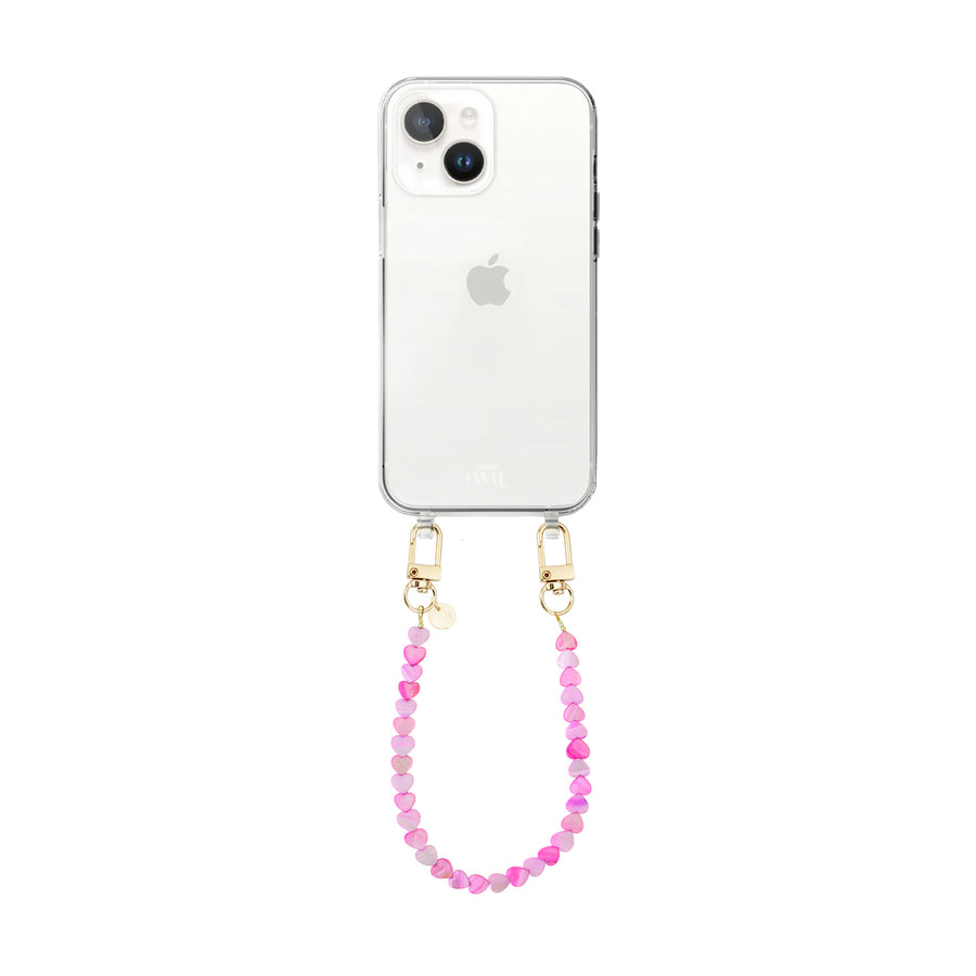 iPhone 14 Plus - Shell Hearts (Pink & Purple) Transparant Cord Case - Short cord