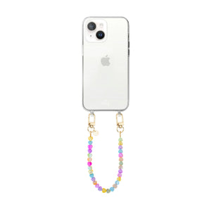 xoxo Wildhearts iPhone 15 - Shell Hearts (Rainbow) Transparant Cord Case - Short cord