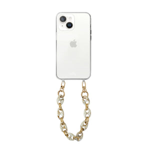 xoxo Wildhearts - iPhone 14 Plus - Marble Creme Transparant Cord Case - Short Cord