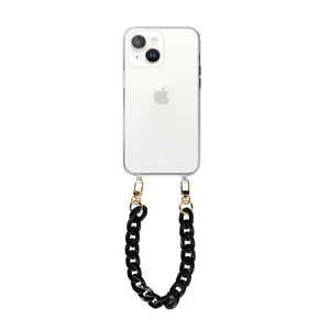 xoxo Wildhearts - iPhone 13 - Marble Black Transparant Cord Case - Short Cord