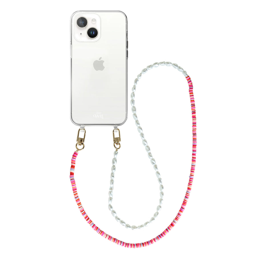 xoxo Wildhearts - iPhone 14 - Island Girl Transparant Cord Case - Long Cord