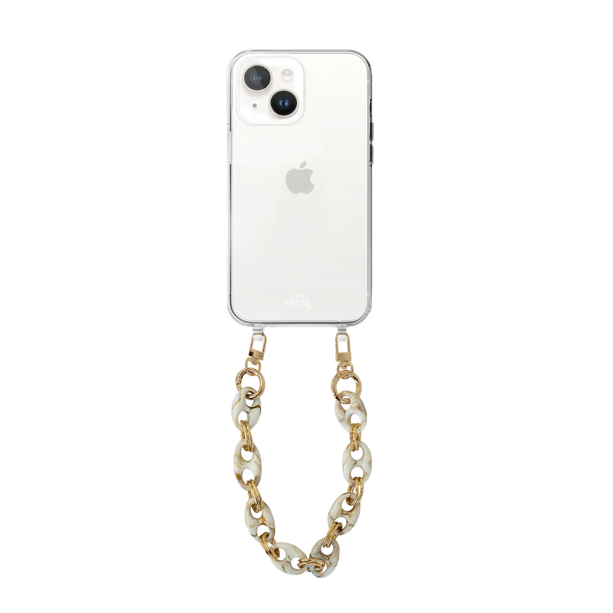 xoxo Wildhearts - iPhone 13 Mini - Marble Creme Transparant Cord Case - Short Cord