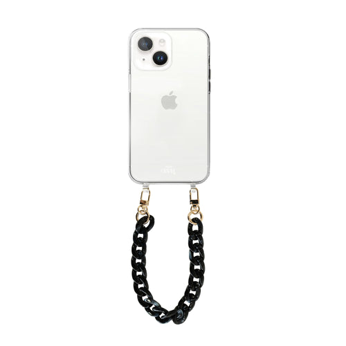 xoxo Wildhearts - iPhone 14 Plus - Marble Black Transparant Cord Case - Short Cord