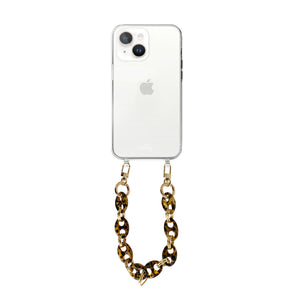 xoxo Wildhearts - iPhone 13 - Marble Brown Transparant Cord Case - Short Cord