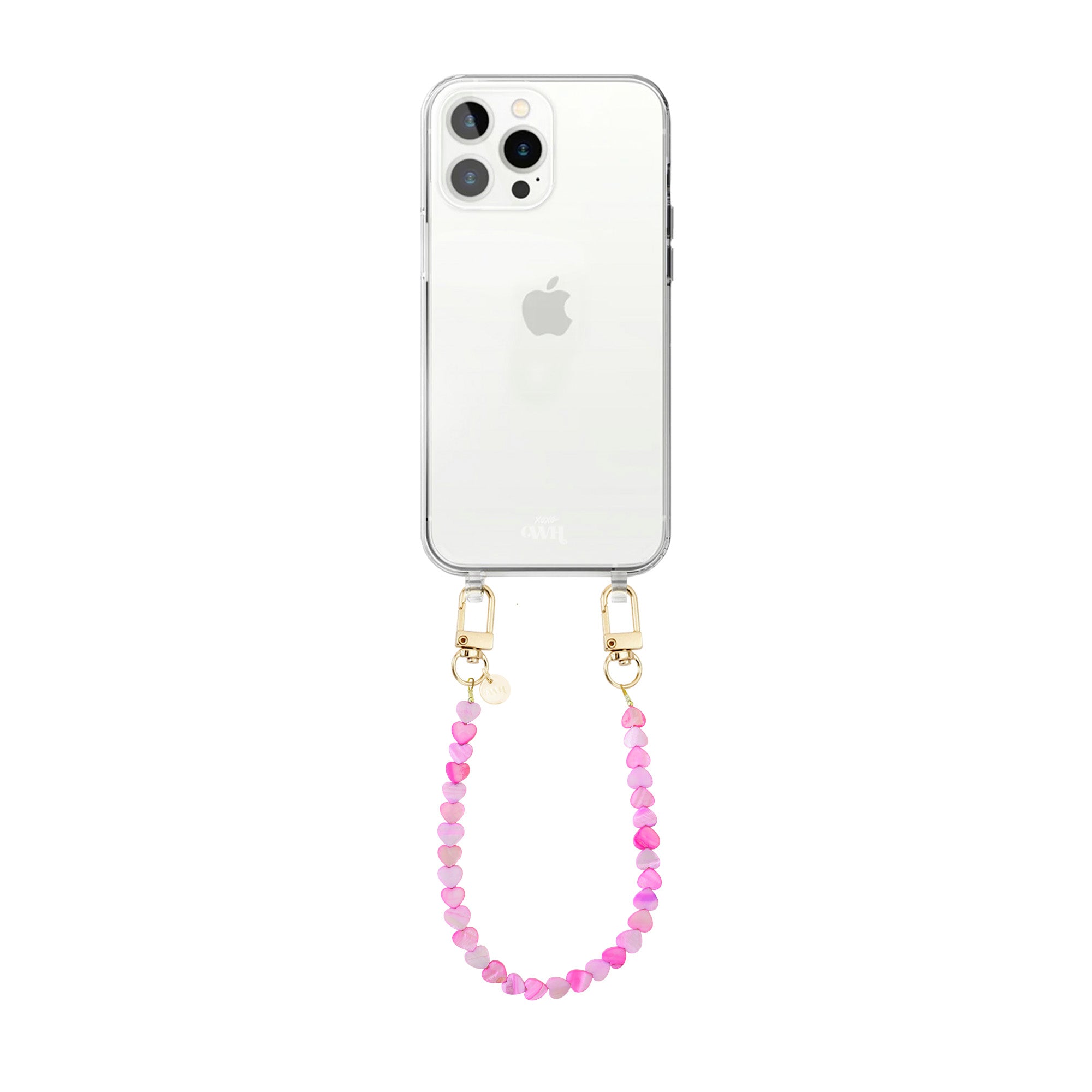 xoxo Wildhearts iPhone 13 Pro - Shell Hearts (Pink & Purple) Transparant Cord Case - Short cord