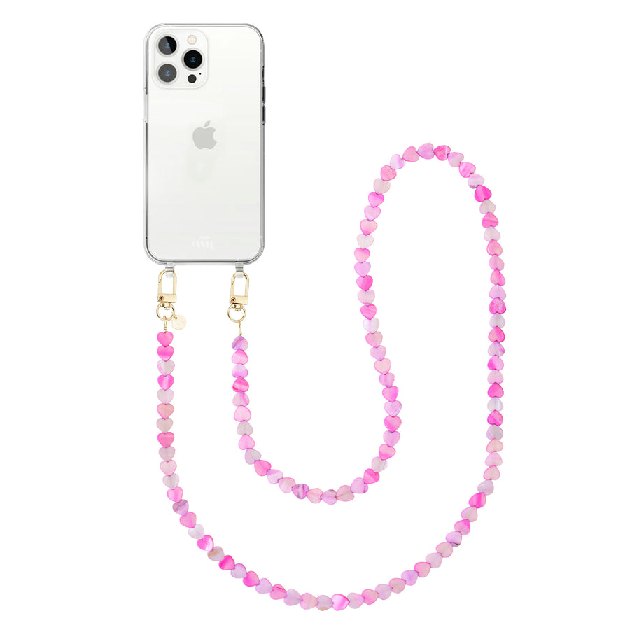 iPhone 15 Pro - Shell Hearts (Pink & Purple) Transparant Cord Case - Long cord