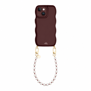 Glossy Wavy Cord Case Burgundy - Pearl Cord (short) - iPhone 14 Plus