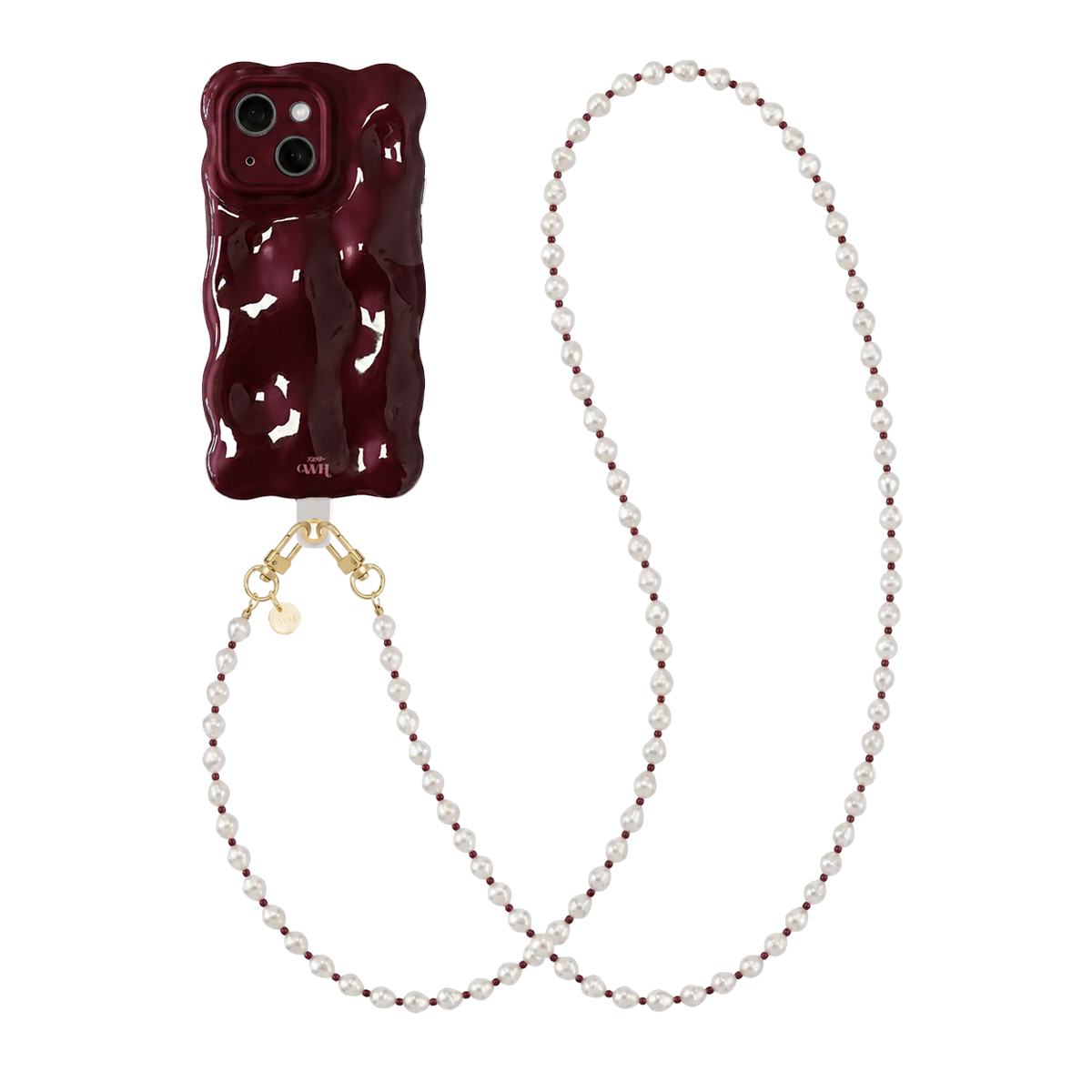 Bubbly case Burgundy - Burgundy Pearl Cord (long) - iPhone 15