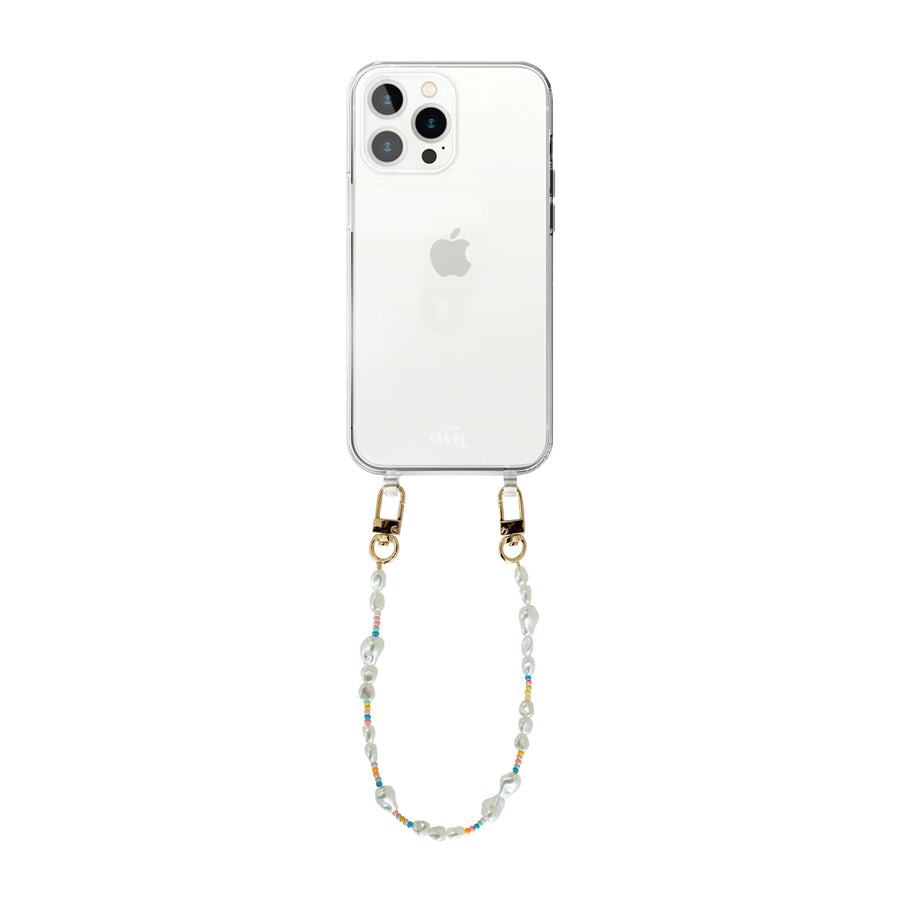 xoxo Wildhearts - iPhone 14 Pro - Beachy Vibes Transparant Cord Case - Short Cord