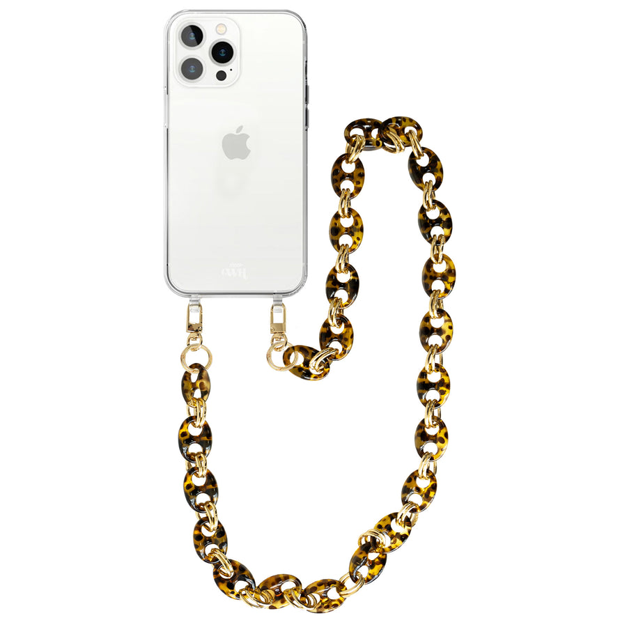 xoxo Wildhearts - iPhone 15 Pro - Marble Brown Transparant Cord Case - Long Cord