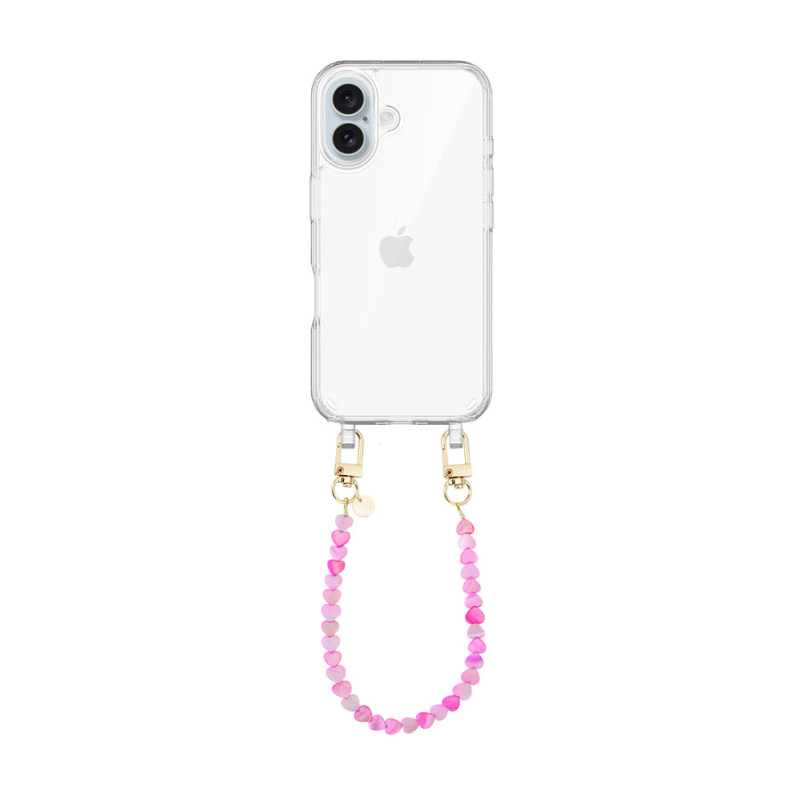 iPhone 16 Plus - Shell Hearts (Pink & Purple) Transparant Cord Case - Short cord