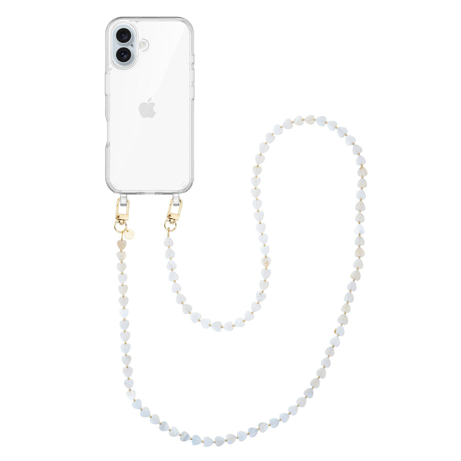 iPhone 17 - Shell Hearts (Beige) Transparant Cord Case - Long cord