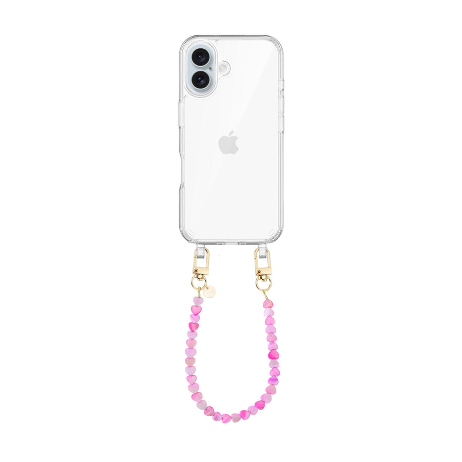 iPhone 17 - Shell Hearts (Pink & Purple) Transparant Cord Case - Short cord