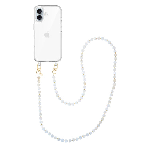 xoxo Wildhearts iPhone 16 - Shell Hearts (Beige) Transparant Cord Case - Long cord