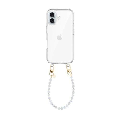 xoxo Wildhearts iPhone 16 - Shell Hearts (Beige) Transparant Cord Case - Short cord