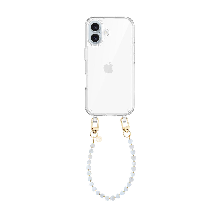 iPhone 16 Plus - Shell Hearts (Beige) Transparant Cord Case - Short cord