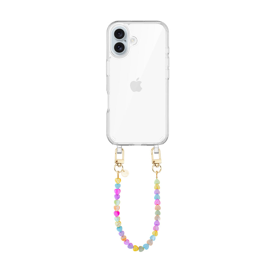 iPhone 16 Plus - Shell Hearts (Rainbow) Transparant Cord Case - Short cord