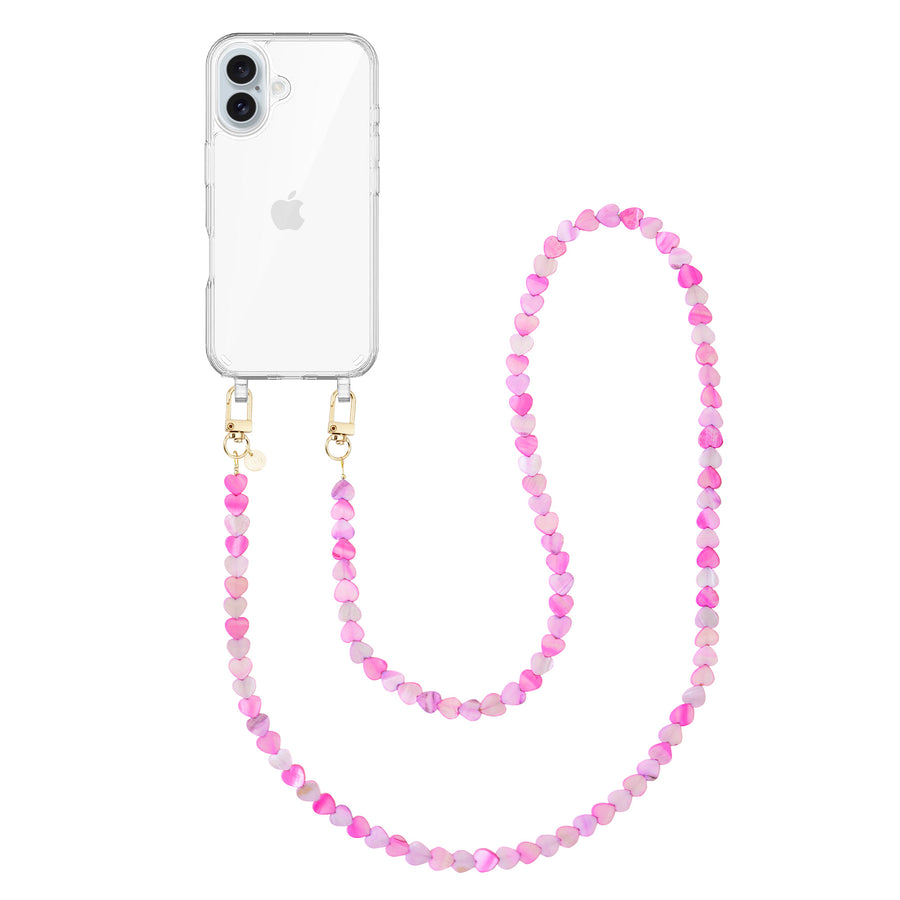 iPhone 16 Plus - Shell Hearts (Pink & Purple) Transparant Cord Case - Long cord