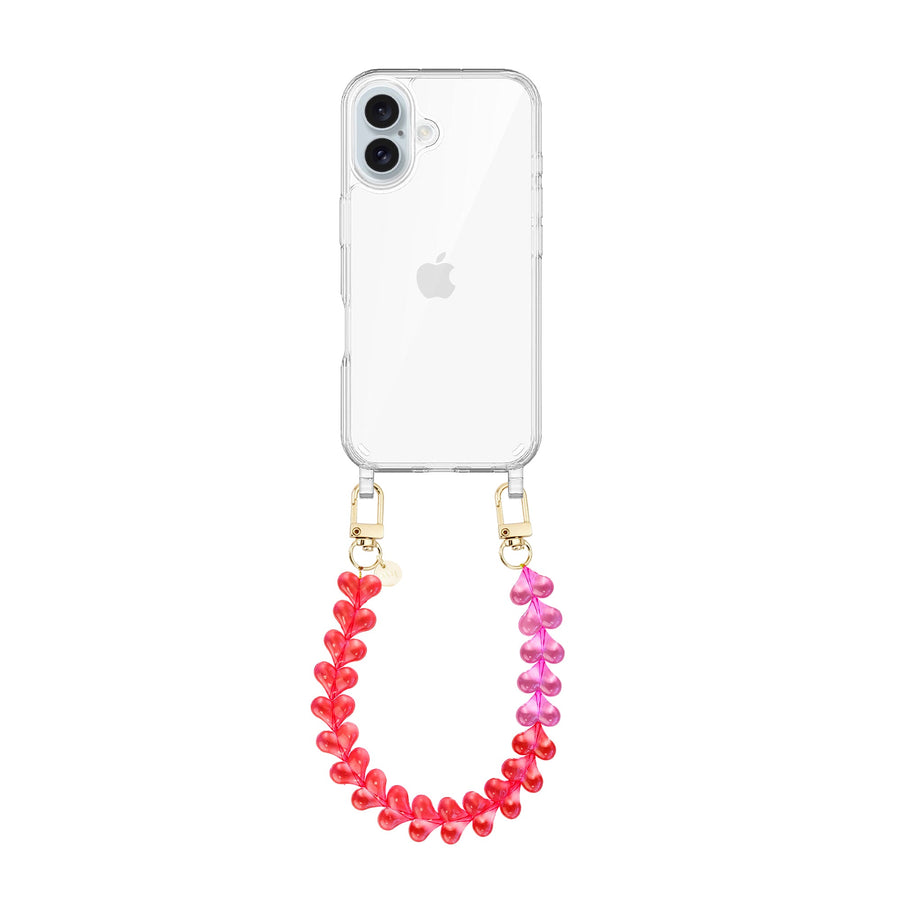 iPhone 17 - Funky Hearts (Transparent Pink & Red) Transparant Cord Case