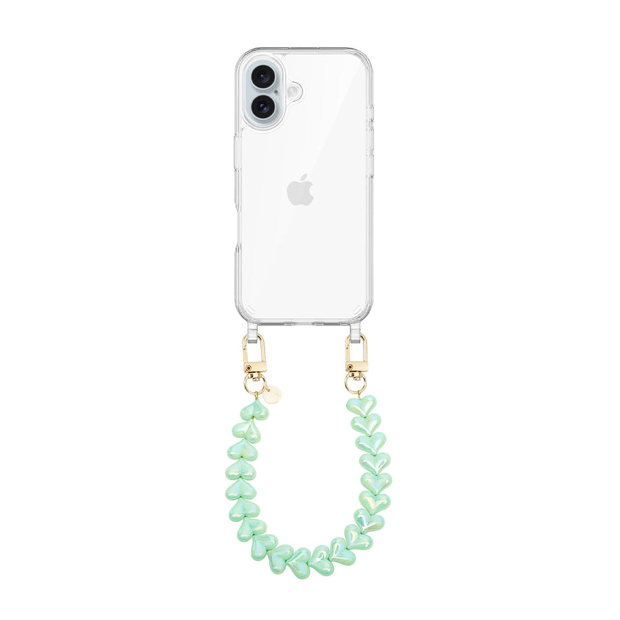 iPhone 17 - Funky Hearts (Green Metallic) Transparant Cord Case