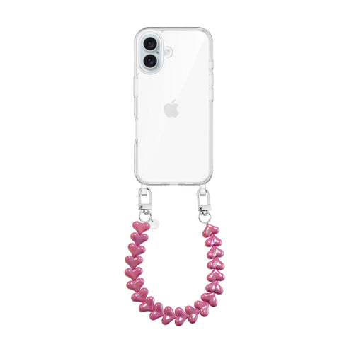 xoxo Wildhearts iPhone 16 - Funky Hearts (Fuchia Metal) Transparant Cord Case
