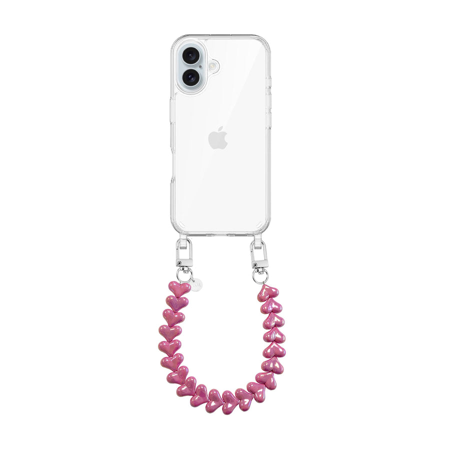 iPhone 17 - Funky Hearts (Fuchia Metal) Transparant Cord Case