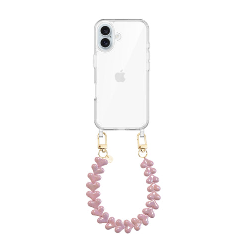 xoxo Wildhearts iPhone 16 - Funky Hearts (Pink Metal) Transparant Cord Case