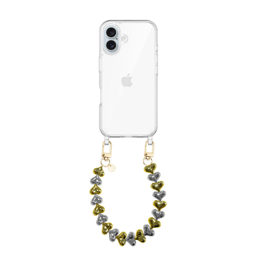 iPhone 17 - Funky Hearts (Gold & Silver) Transparant Cord Case