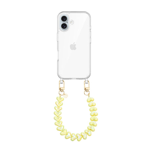 xoxo Wildhearts iPhone 16 Plus - Funky Hearts (Yellow Metallic) Transparant Cord Case