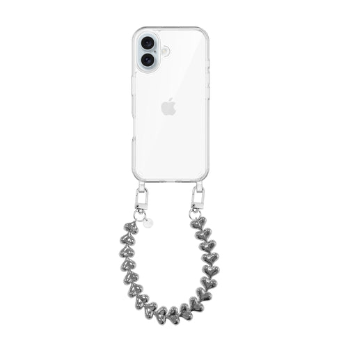 xoxo Wildhearts iPhone 16 - Funky Hearts (Silver) Transparant Cord Case