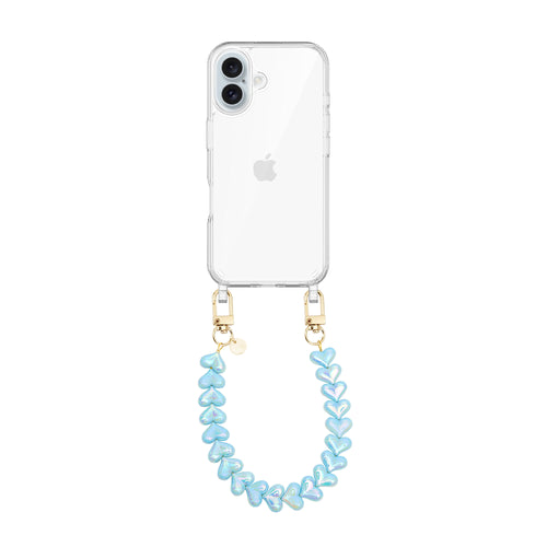 xoxo Wildhearts iPhone 16 Plus - Funky Hearts (Blue Metallic) Transparant Cord Case