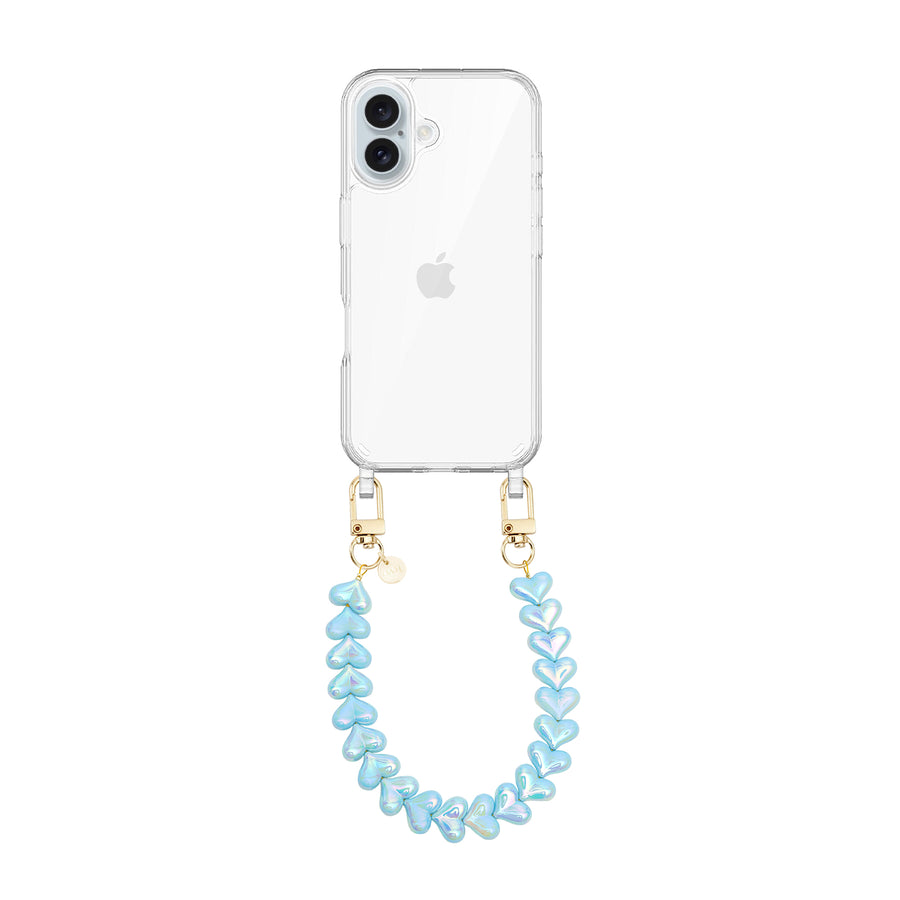 xoxo Wildhearts iPhone 16 Plus - Funky Hearts (Blue Metallic) Transparant Cord Case
