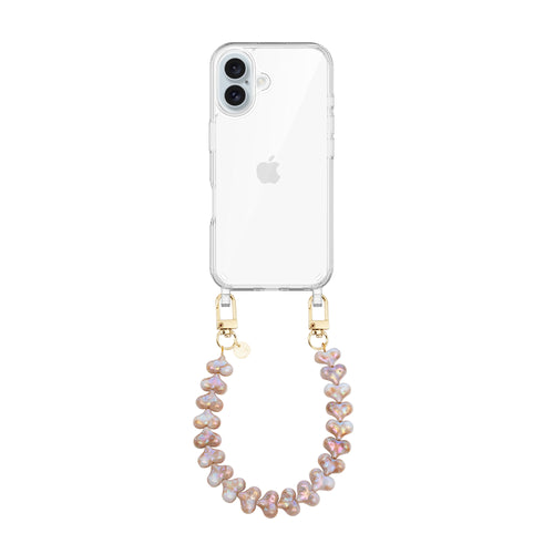 xoxo Wildhearts iPhone 16 Plus - Funky Hearts (Champagne Pearl) Transparant Cord Case