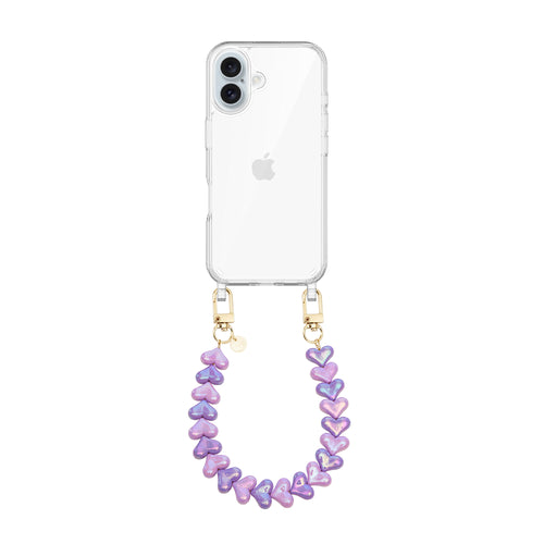 xoxo Wildhearts iPhone 16 Plus - Funky Hearts (Pink & Purple Metallic) Transparant Cord Case
