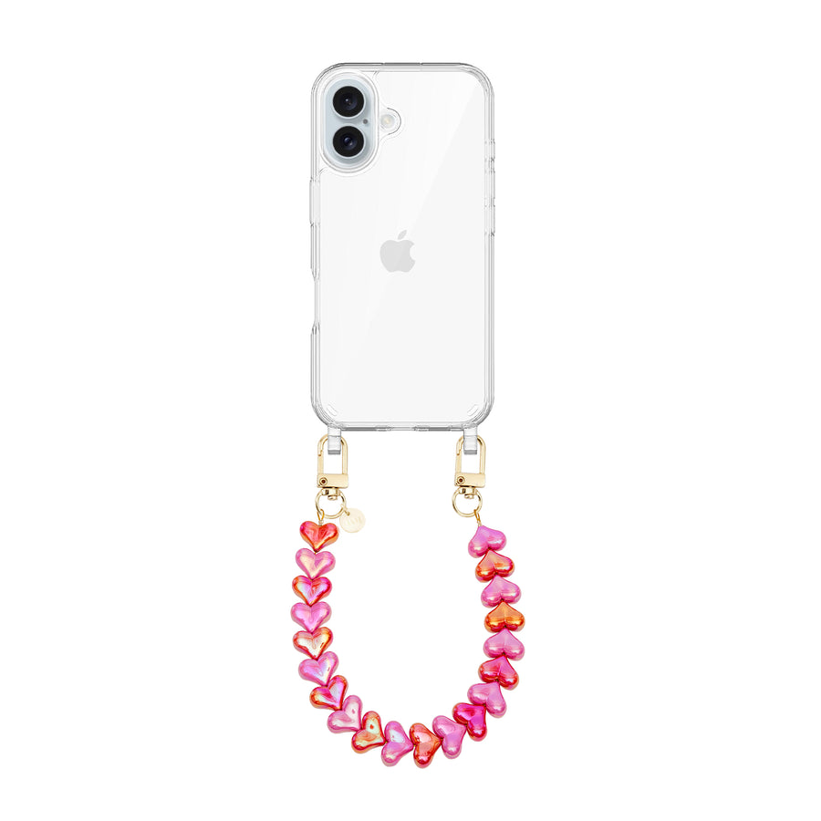 xoxo Wildhearts iPhone 16 Plus - Funky Hearts (Pink & Red Metallic) Transparant Cord Case