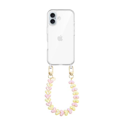 xoxo Wildhearts iPhone 16 Plus - Funky Hearts (Pink & Yellow Metallic) Transparant Cord Case