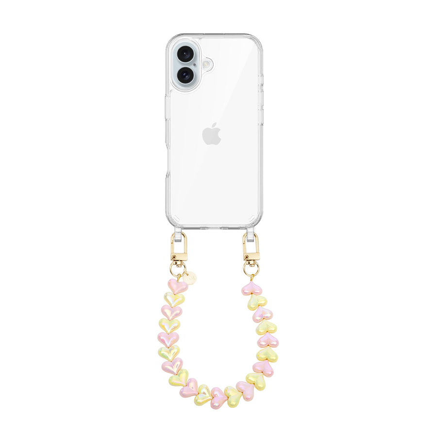 iPhone 17 - Funky Hearts (Pink & Yellow Metallic) Transparant Cord Case