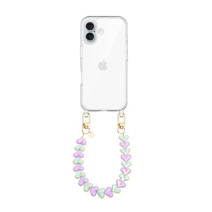 xoxo Wildhearts iPhone 16 Plus - Funky Hearts (Purple & Green Metallic) Transparant Cord Case