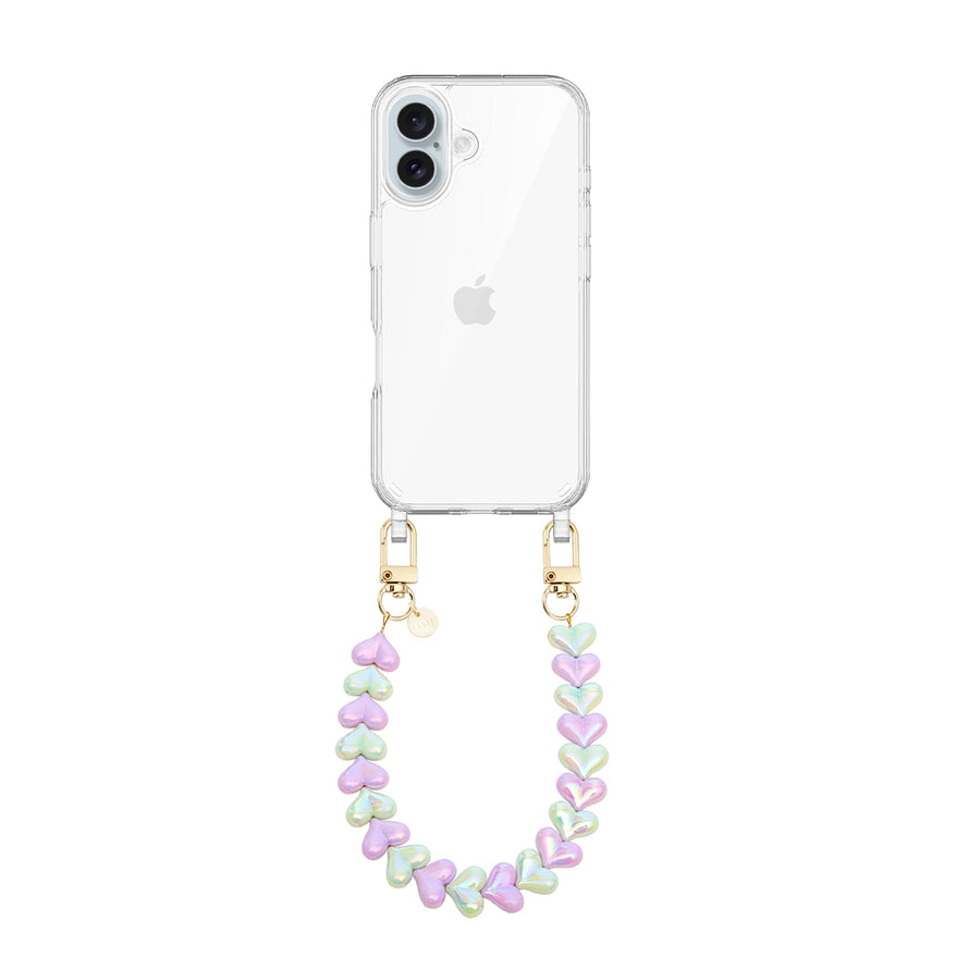 iPhone 17 - Funky Hearts (Purple & Green Metallic) Transparant Cord Case