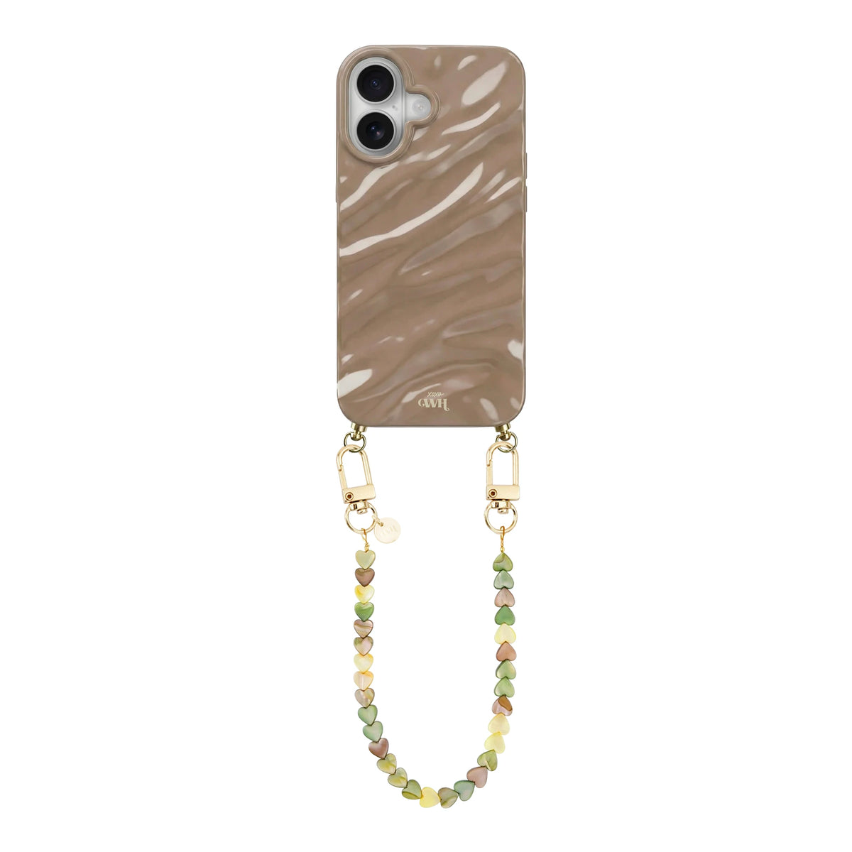 Taupe Glaze Cord Case - Shell Hearts Olives (short) - iPhone 17