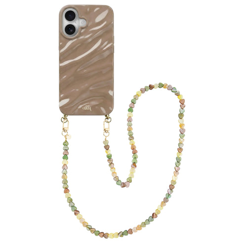 Taupe Glaze Cord Case - Shell Hearts Olives (long) - iPhone 16