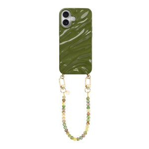 Green Glaze Cord Case - Shell Hearts Olives (short) - iPhone 16