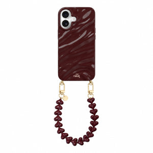 Burgundy Glaze Cord Case - Funky Hearts - iPhone 17