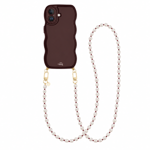 Glossy Wavy Cord Case Burgundy - Pearl Cord (long) - iPhone 16 Plus