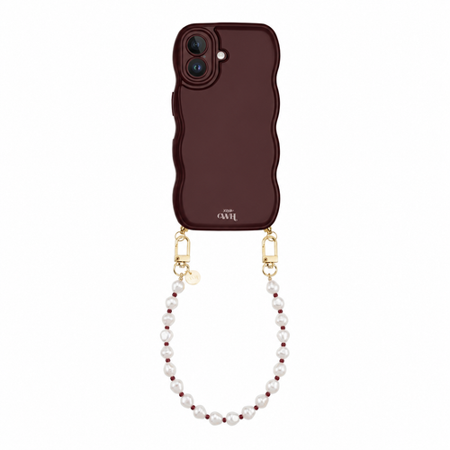 Glossy Wavy Cord Case Burgundy - Pearl Cord (short) - iPhone 16 Plus