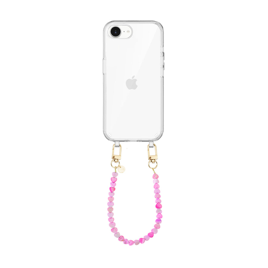 iPhone 16e - Shell Hearts (Pink & Purple) Transparant Cord Case - Short cord